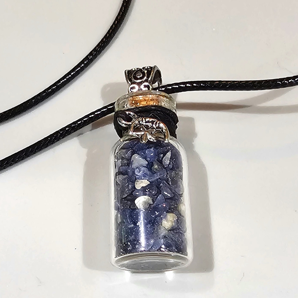 Mystical Blue Sodalite Crystal Chip Bottle Pendant Necklace